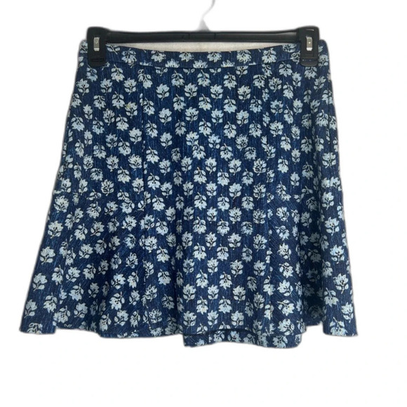 Michael Kors Navy Blue Floral Skater Mini Swing Skirt Back Zip Sz 4 - Picture 1 of 7